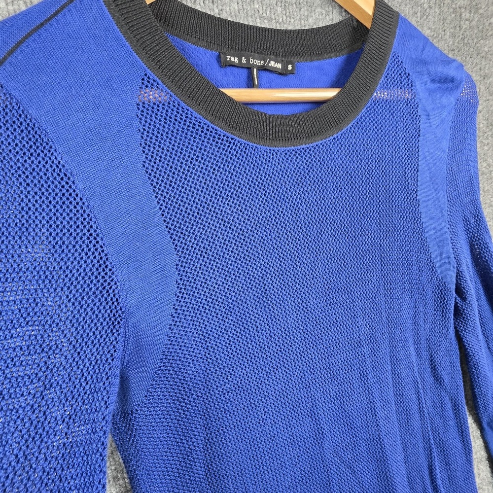 Rag & Bone Sweater Womens S Cobalt Blue Black Sheer Mesh Knit pullover Top Shirt - Picture 3 of 10